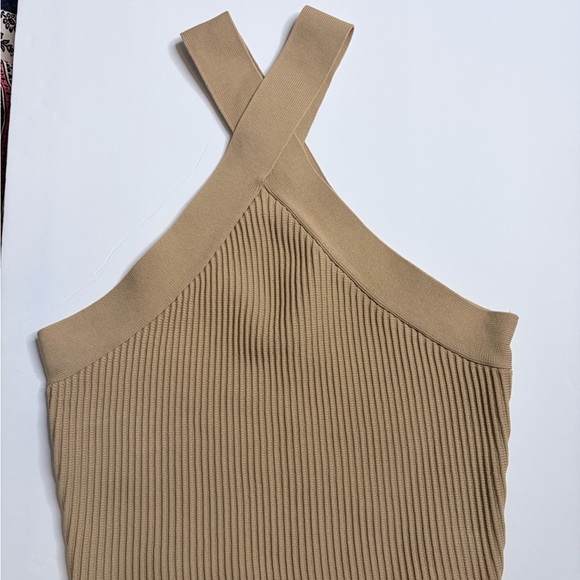 Tan Ribbed Halter Top a35 - Picture 6 of 6